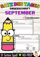 Vista previa - Hojas de trabajo - Sätze schreiben / Satz des Tages / Schüttelsätze (Druckschrift) schreiben Herbst Back to school Schulstart September Alemán - Portada