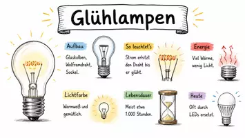 Vorschau - Arbeitsblätter - AB mit Fragen zum Thema "Glühlampen" + Lösungsblatt + Infografik - Seite 1