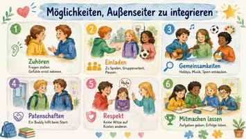 Vorschau - Arbeitsblätter - Arbeitsblatt "Möglichkeiten, Außenseiter zu integrieren" + interaktive Lösung & MP3 + Infografik - Seite 2
