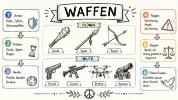 Vorschau - Arbeitsblätter - Arbeitsblätter zum Thema "Waffen" + Lösung & MP3 + Infografik - Seite 1