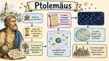 Vorschau - Arbeitsblätter - AB mit Fragen zum Thema "Ptolemäus" + Lösungsblatt + Infografik - Seite 1