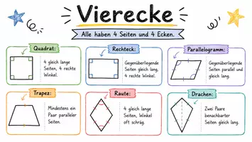 Vorschau - Arbeitsblätter - Arbeitsblätter zum Thema "Viereck" + Lösung & MP3 + Infografik - Seite 1
