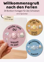 Vorschau - Mal- und Bastelvorlagen - Willkommensgruß nach den Ferien | Bonbon-Vorlagen Geschenk Schüler Schulanfang | Willkommensgeschenk neues Schuljahr - Deckblatt