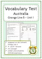 Vorschau - Test - Vocabulary Test - Australia (Orange Line 5) - Deckblatt