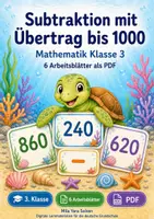 Vorschau - Arbeitsblätter - Subtraktion mit Übertrag bis 1000 | Mathematik Klasse 3 | 6 Arbeitsblätter als PDF - Deckblatt