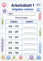Vorschau - Arbeitsblätter - Subtraktion mit Übertrag bis 1000 | Mathematik Klasse 3 | 6 Arbeitsblätter als PDF - Seite 1