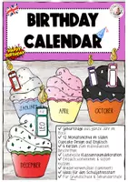 Vorschau - Mal- und Bastelvorlagen - Birthday Calendar Cupcakes Englisch Klassenraumdeko - Deckblatt