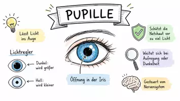 Vorschau - Arbeitsblätter - AB mit Fragen zum Thema "Pupille" + Lösungsblatt + Infografik - Seite 1