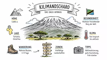 Vorschau - Arbeitsblätter - AB mit Fragen zum Thema "Kilimandscharo" + Lösungsblatt + Mindmap + Infografik - Seite 1