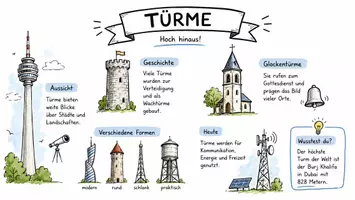 Vorschau - Arbeitsblätter - Arbeitsblätter zum Thema "Türme" + Lösung & MP3 + Infografik - Seite 1