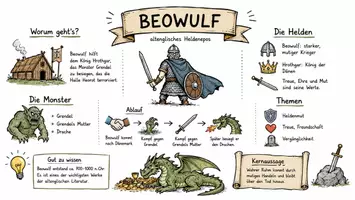 Vorschau - Arbeitsblätter - Lernposter + AB mit Fragen zum Thema "Beowulf" + Lösungsblatt + Infografik - Seite 2