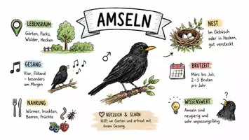 Vorschau - Arbeitsblätter - Arbeitsblatt zum Thema "Amsel" + Onlineübung & MP3 + Infografik - Seite 1