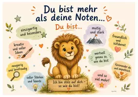 Vorschau - Bildkarten - Das wahre Zeugnis / Du bist mehr als deine Note - Löwenklasse - Seite 1