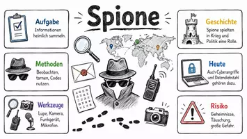 Vorschau - Arbeitsblätter - AB mit Fragen zum Thema "Spione" + Lösungsblatt + Mindmap + Infografik - Seite 1