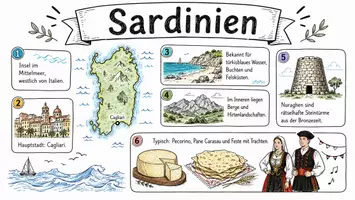 Vorschau - Arbeitsblätter - AB mit Fragen zum Thema "Sardinien" + Lösungsblatt + Infografik - Seite 1