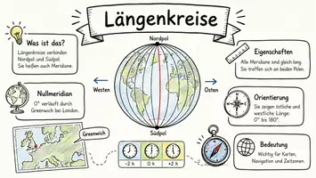 Vorschau - Arbeitsblätter - AB mit Fragen zum Thema "Längenkreise" + Lösungsblatt + Infografik - Seite 1