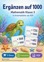 Vorschau - Arbeitsblätter - Ergänzen auf 1000 | Mathematik Klasse 3 | 6 Arbeitsblätter als PDF - Deckblatt