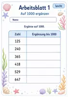 Vorschau - Arbeitsblätter - Ergänzen auf 1000 | Mathematik Klasse 3 | 6 Arbeitsblätter als PDF - Seite 1