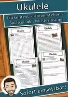 Vorschau - Unterrichtsreihen - Ukulele Lückentext mit Wortspeicher Hörverstehen und Suchsel - Deckblatt