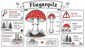 Vorschau - Arbeitsblätter - AB mit Fragen zum Thema "Fliegenpilz" + Lösungsblatt + Infografik - Seite 1