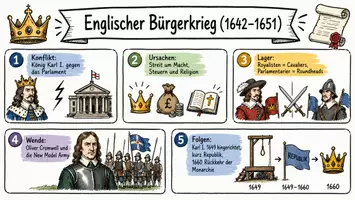 Vorschau - Arbeitsblätter - AB mit Fragen zum Thema "Englischer Bürgerkrieg" + Lösungsblatt + Infografik - Seite 1