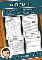 Vorschau - Unterrichtsreihen - Alphorn Lückentext mit Wortspeicher Hörverstehen und Suchsel - Deckblatt