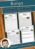 Vorschau - Unterrichtsreihen - Banjo Lückentext mit Wortspeicher Hörverstehen und Suchsel - Deckblatt