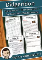 Vorschau - Unterrichtsreihen - Didgeridoo Lückentext mit Wortspeicher Hörverstehen und Suchsel - Deckblatt