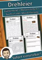 Vorschau - Unterrichtsreihen - Drehleier Lückentext mit Wortspeicher Hörverstehen und Suchsel - Deckblatt