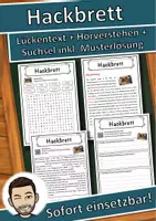 Vorschau - Unterrichtsreihen - Hackbrett Lückentext mit Wortspeicher Hörverstehen und Suchsel - Deckblatt