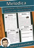 Vorschau - Unterrichtsreihen - Melodica Lückentext mit Wortspeicher Hörverstehen und Suchsel - Deckblatt