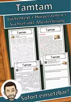 Vorschau - Unterrichtsreihen - Tamtam Lückentext mit Wortspeicher Hörverstehen und Suchsel - Deckblatt