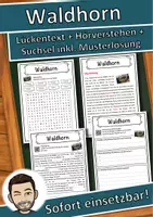 Vorschau - Unterrichtsreihen - Waldhorn Lückentext mit Wortspeicher Hörverstehen und Suchsel - Deckblatt