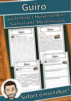 Vorschau - Unterrichtsreihen - Guiro Lückentext mit Wortspeicher Hörverstehen und Suchsel - Deckblatt