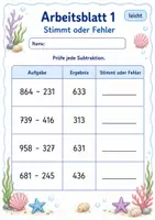 Vorschau - Arbeitsblätter - Fehler finden schriftliche Subtraktion | Mathematik Klasse 3 | 6 Arbeitsblätter als PDF - Seite 1