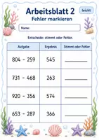 Vorschau - Arbeitsblätter - Fehler finden schriftliche Subtraktion | Mathematik Klasse 3 | 6 Arbeitsblätter als PDF - Seite 2