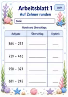 Vorschau - Arbeitsblätter - Überschlag schriftliche Subtraktion | Mathematik Klasse 3 | 6 Arbeitsblätter als PDF - Seite 1