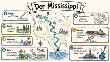 Vorschau - Arbeitsblätter - AB mit Fragen zum Thema "Mississippi" + Lösungsblatt + Infografik - Seite 1