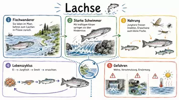 Vorschau - Arbeitsblätter - AB mit Fragen zum Thema "Lachse" + Lösungsblatt + Infografik - Seite 1