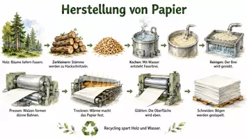 Vorschau - Arbeitsblätter - AB mit Fragen zum Thema "Herstellung von Papier" + Lösungsblatt + Infografik - Seite 1