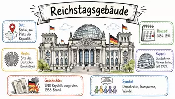 Vorschau - Arbeitsblätter - AB mit Fragen zum Thema "Reichstagsgebäude" + Lösungsblatt + Infografik - Seite 1