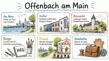 Vorschau - Arbeitsblätter - AB mit Fragen zum Thema "Offenbach am Main" + Lösungsblatt + Mindmap + Infografik - Seite 1