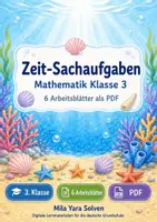 Vorschau - Arbeitsblätter - Zeit-Sachaufgaben | Mathematik Klasse 3 | 6 Arbeitsblätter als PDF - Deckblatt