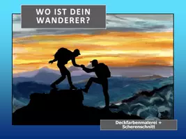 Vorschau - Stundenentwürfe - Wo ist dein Wanderer? – Kunstprojekt mit Deckfarben & Scherenschnitt | PDF-Version inkl. Vorlagen - Seite 1