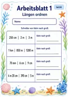 Vorschau - Arbeitsblätter - Größen ordnen Klasse 3 | Mathematik Klasse 3 | 6 Arbeitsblätter als PDF - Seite 1