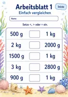 Vorschau - Arbeitsblätter - Gewichte vergleichen | Mathematik Klasse 3 | 6 Arbeitsblätter als PDF - Seite 1