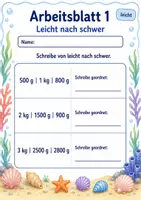 Vorschau - Arbeitsblätter - Gewichte ordnen | Mathematik Klasse 3 | 6 Arbeitsblätter als PDF - Seite 1
