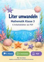 Vorschau - Arbeitsblätter - Liter umwandeln | Mathematik Klasse 3 | 6 Arbeitsblätter als PDF - Deckblatt