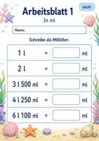 Vorschau - Arbeitsblätter - Liter umwandeln | Mathematik Klasse 3 | 6 Arbeitsblätter als PDF - Seite 1