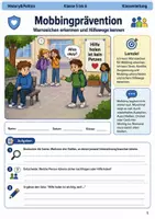 Vorschau - Arbeitsblätter - Mobbingprävention Arbeitsheft Klasse 5 bis 6 Schulstart Warnzeichen und Hilfewege - Deckblatt